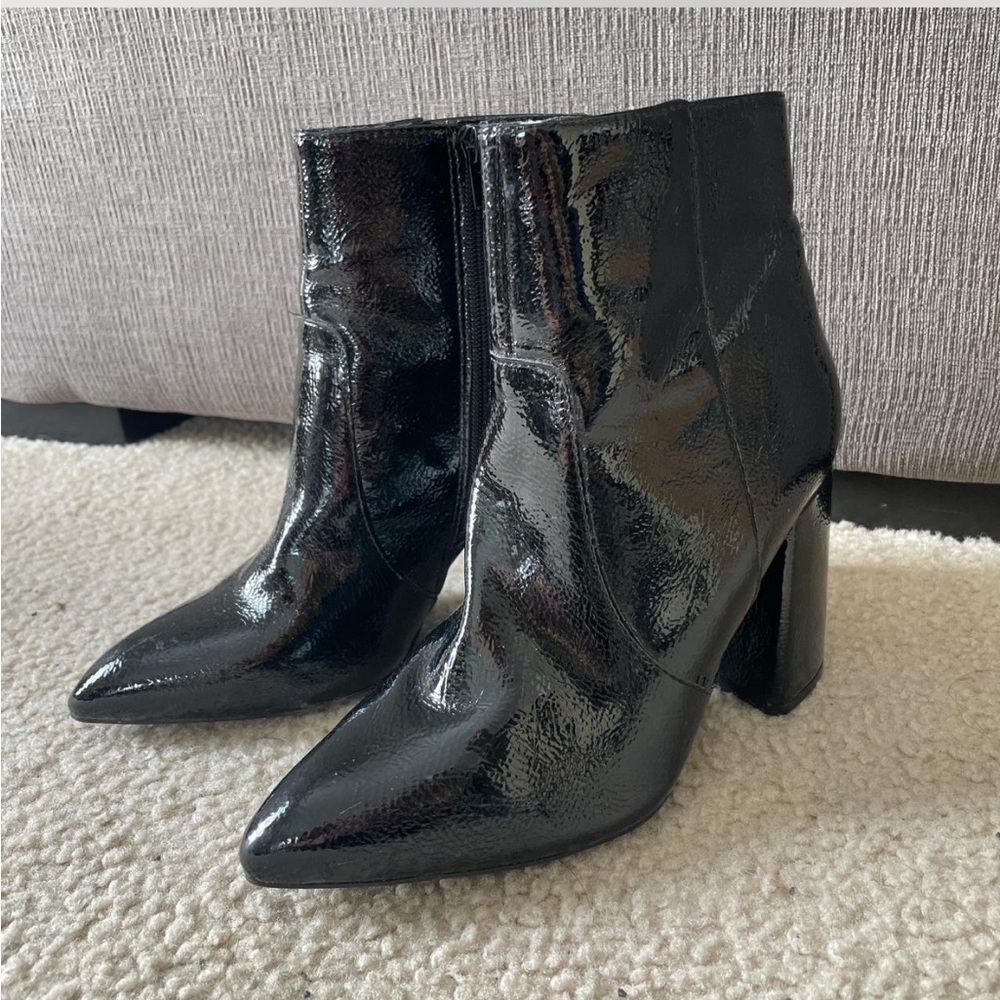 New Look Shiny Black Heeled Boots